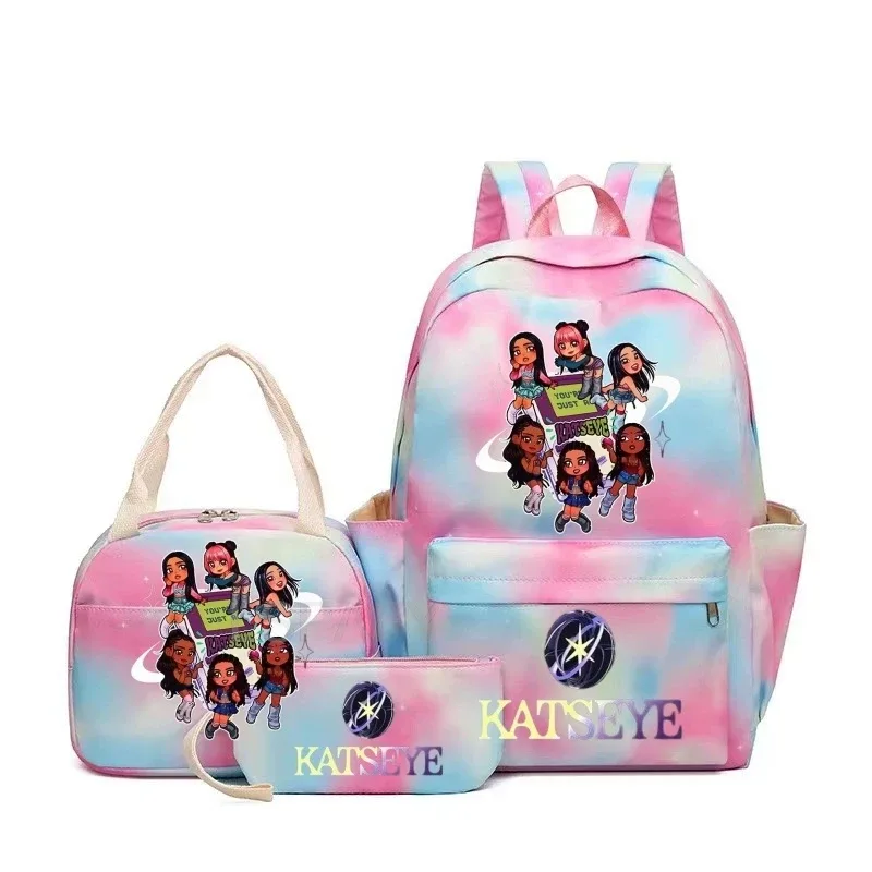 nouveaux sacs à dos katseye à imprimé amusant, 3 pièces/ensemble, sac d'école pour étudiants, sac de voyage pour adolescentes et garçons, sacs à lunch, sac à dos