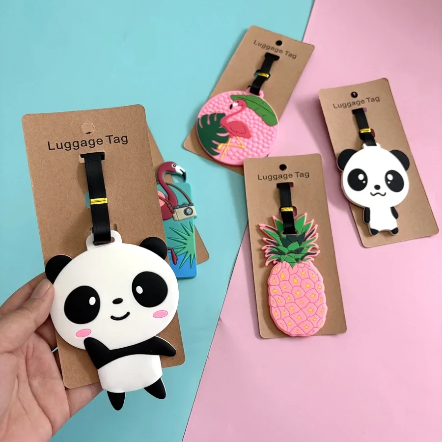 étiquette de bagage en forme d'animal flamant rose, étiquette de bagage panda pour carte d'embarquement, étiquette de contrôle en caoutchouc souple pvc, anti-perte, nom, papier inclus, 1 pièce