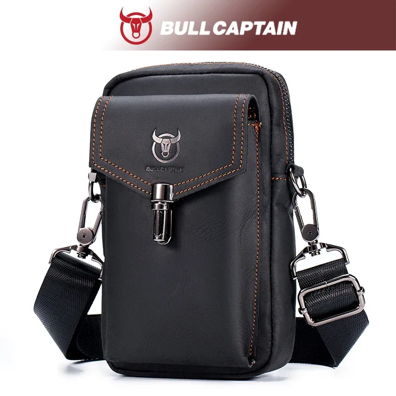 bullcaptain sac de ceinture pour homme en cuir crazy horse, sacoche de téléphone à porter à la taille, sac à bandoulière en cuir de vachette pleine fleur