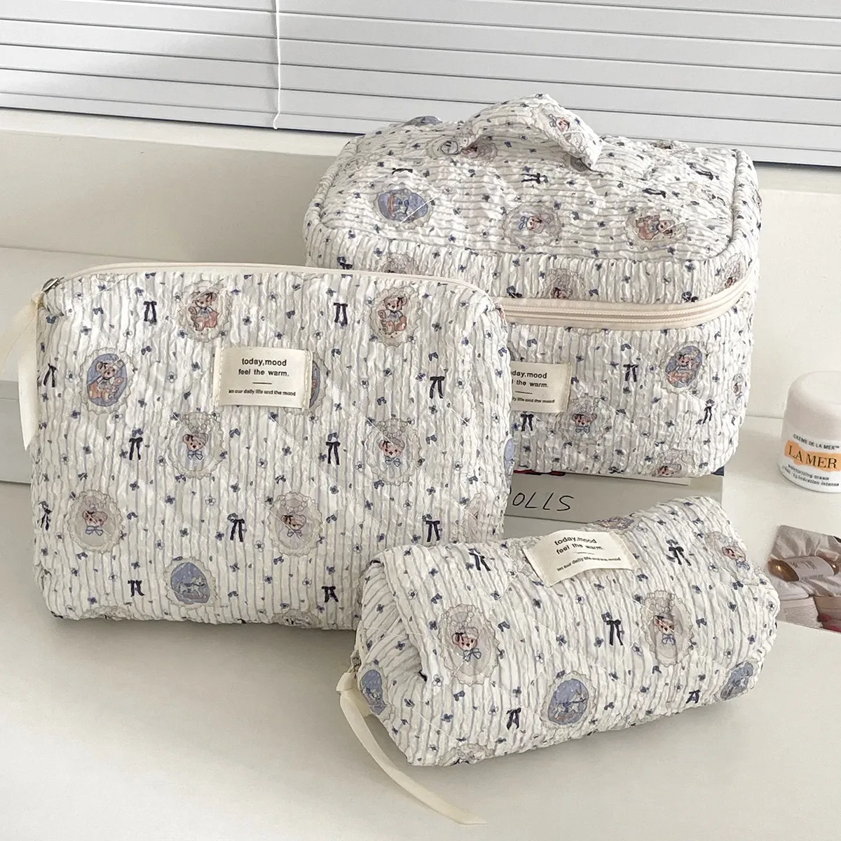 trousse de maquillage ours mignon, compartiments multicouches, organisateur de cosmétiques avec fermeture éclair, pochette de toilette de voyage portable pour femmes et filles