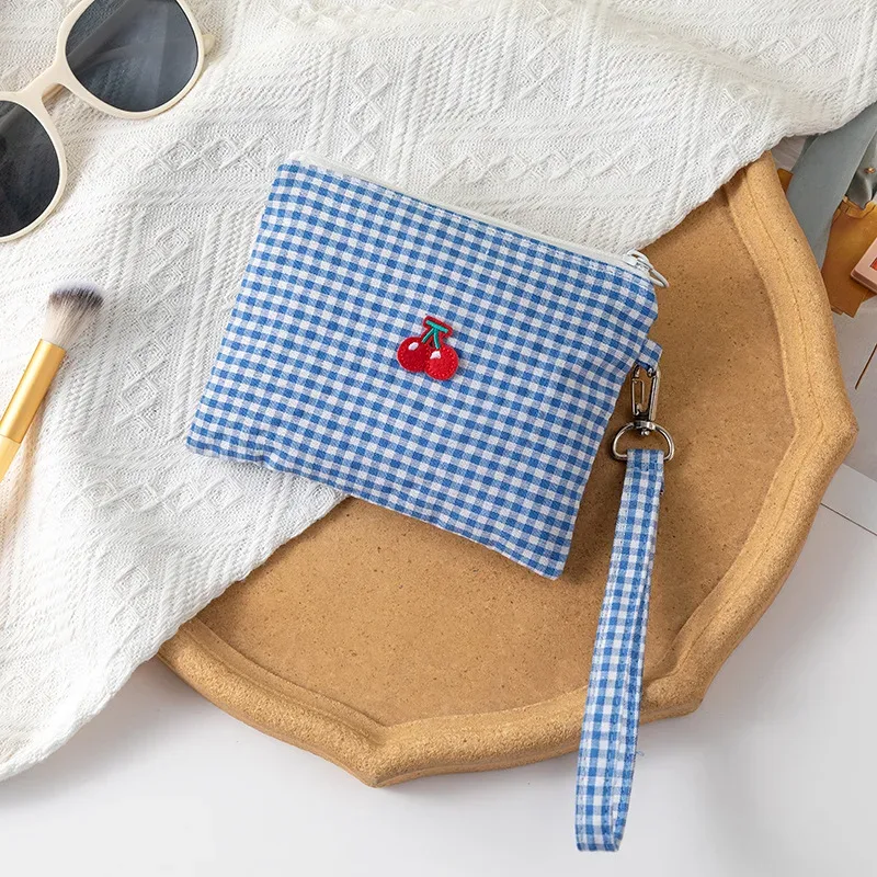 organisateur voyage toile cerises blanc rouge plaid fermeture éclair maquillage cosmétiques toilette hygiène sac compresseur
