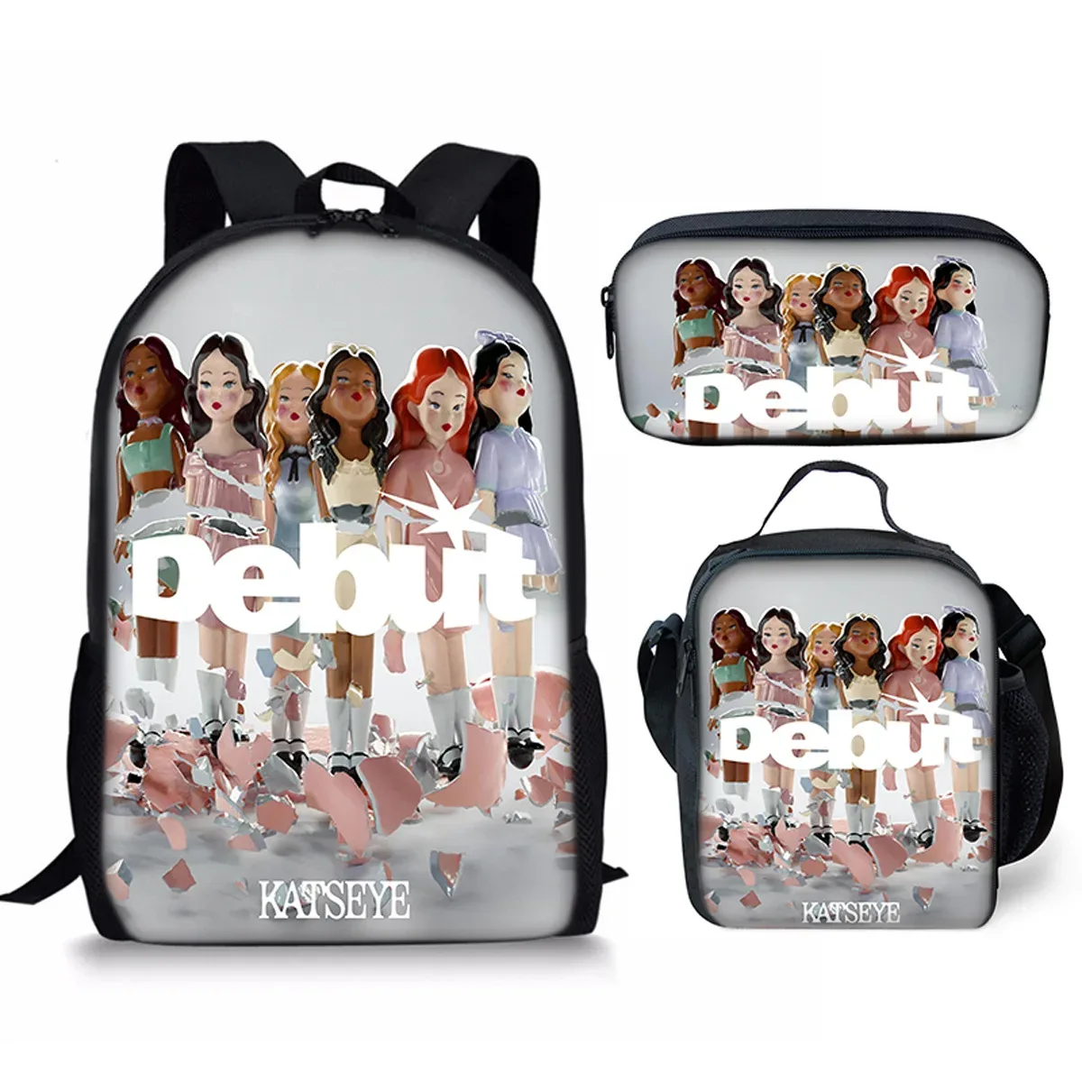 sac à dos d'école kpop katseye 3d imprimé, 3 pièces/ensemble, avec sac à déjeuner et trousse à crayons – nouveauté amusante et populaire de luxe