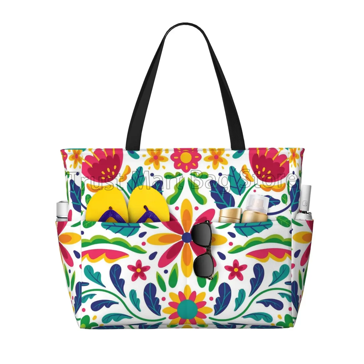 fourre-tout de plage imperméable à fleurs mexicaines pour femmes, sacs de piscine pour dames, sac de sport extra large, sac à main pour week-end, voyage, natation