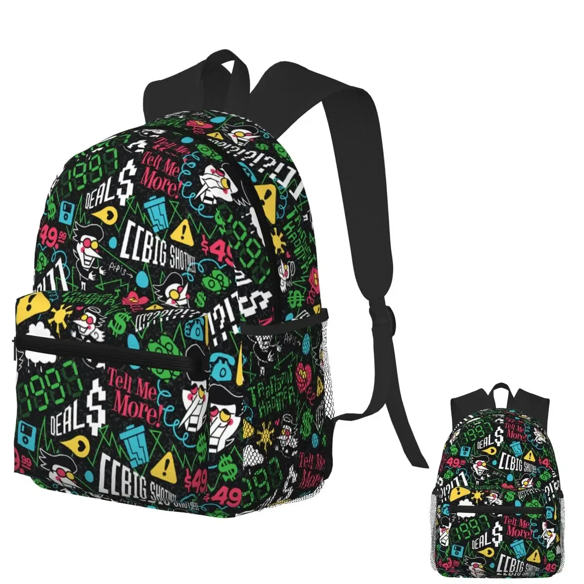 sac dos polyester dessin animé imprimé kaki forme rectangulaire poignées noires 20 35 litres usage étudiant scolaire voyage