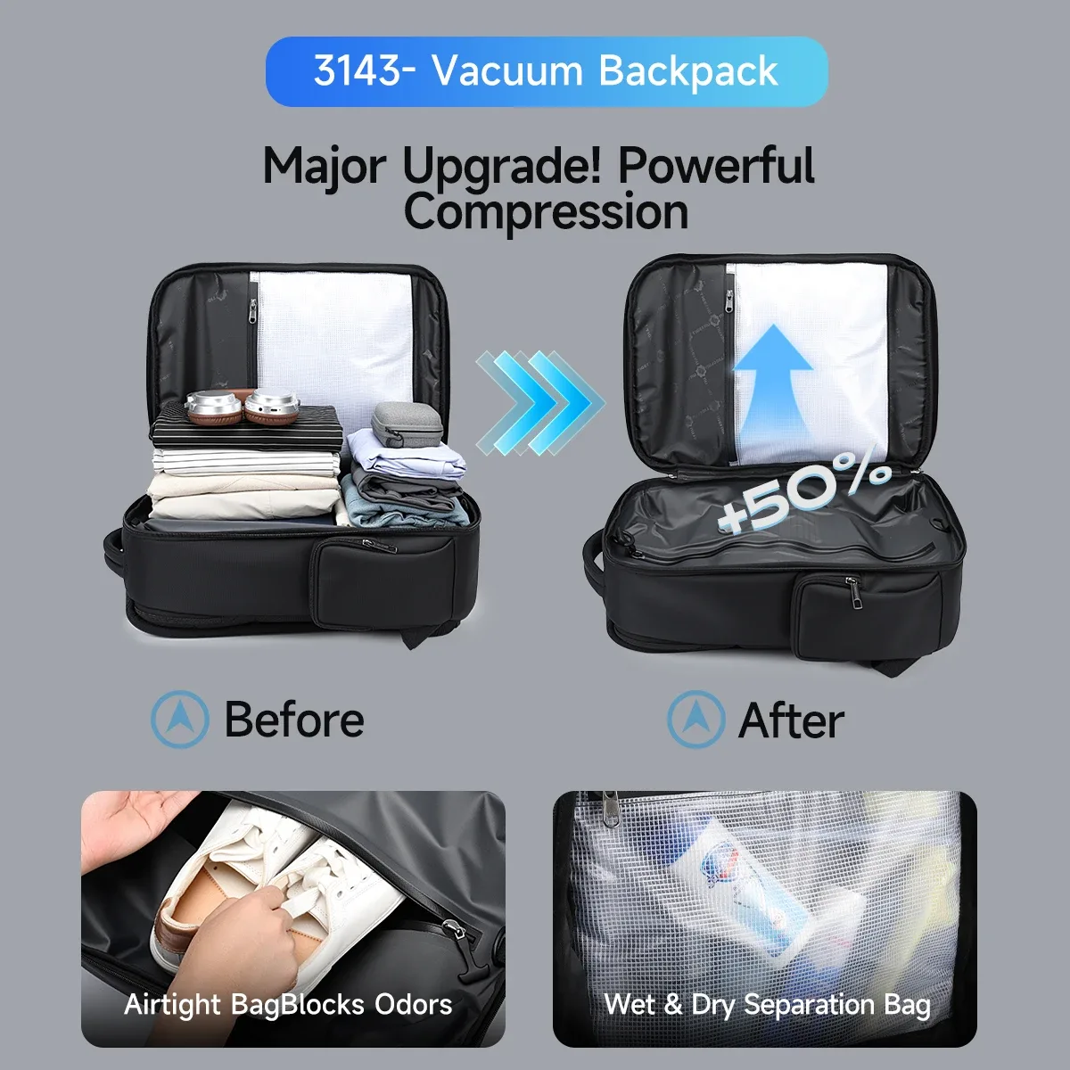 tigernu sacs à dos de voyage sac à dos sous vide 14 15.6 17.3 pouces sac à dos pour ordinateur portable pour sac à dos scolaire hommes cartable sac à dos de compression