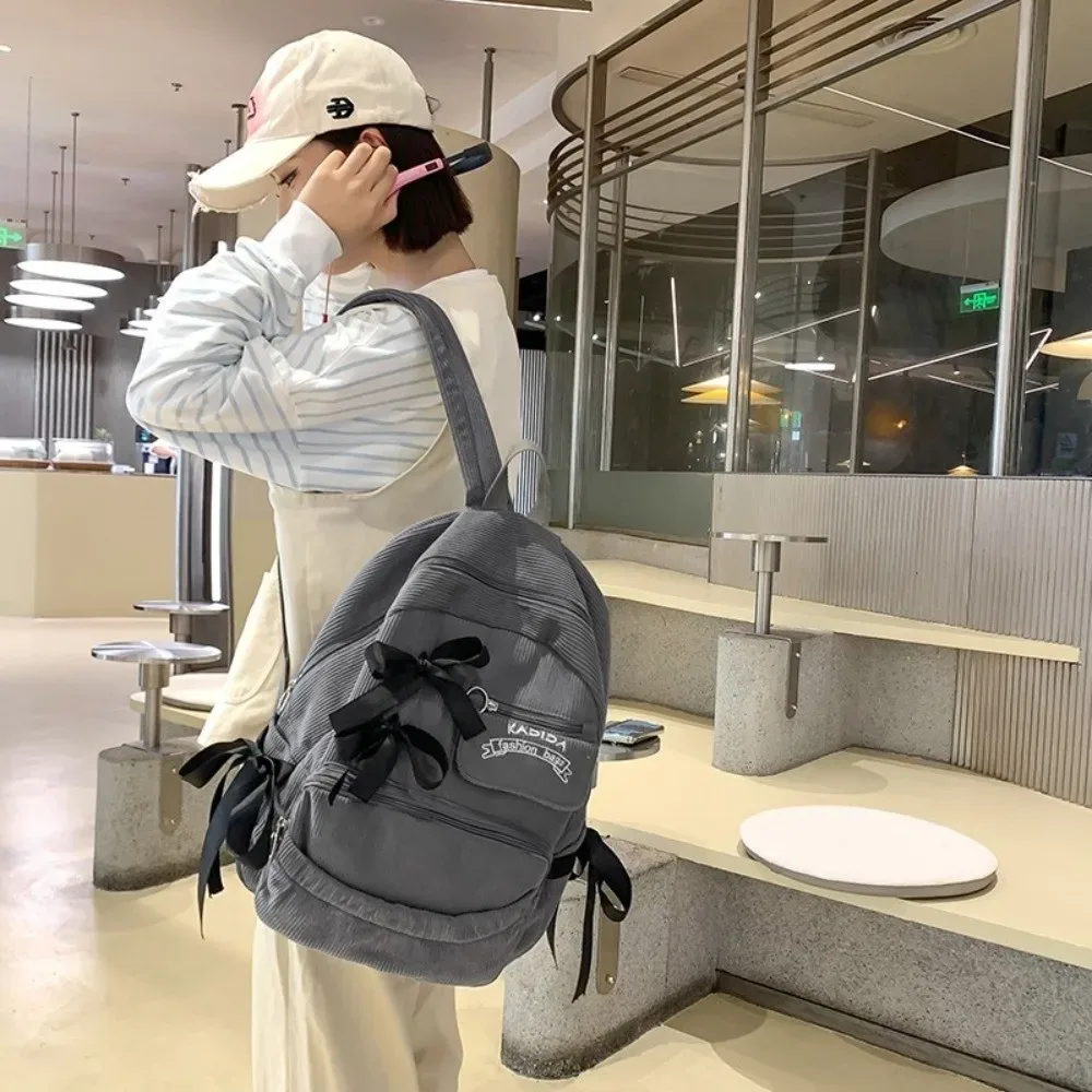 sac à dos d'étudiant à nœud papillon mignon, sac à dos d'école plissé de grande capacité, sac à dos à nœuds réglables