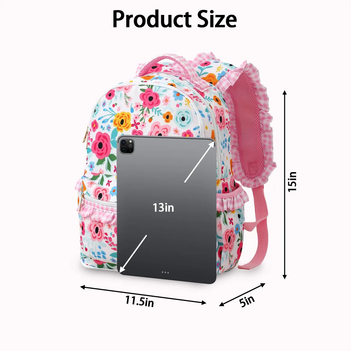 sac à dos à volants vichy pour filles, avec manches porte-crayons, multi-poches, grande capacité pour adolescents, sac à dos de voyage pour la rentrée scolaire