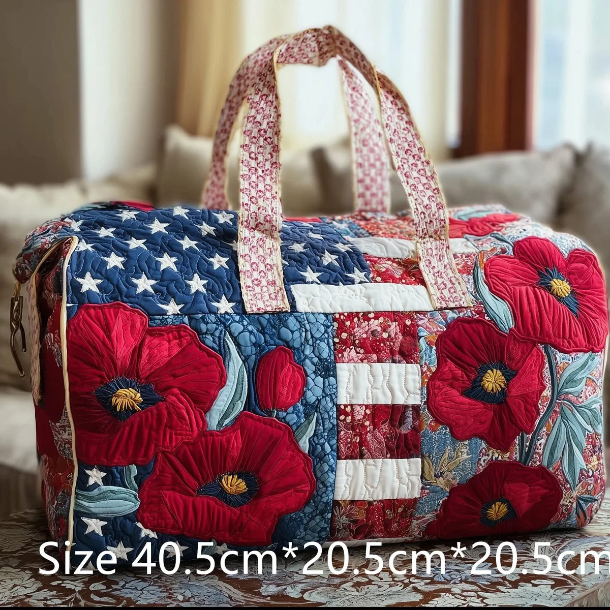 sac de voyage matelassé vintage pour femme, motif étoiles et rayures patriotiques, imprimé 3d roses et cardinaux, sac de week-end, sac de sport, sac de nuit