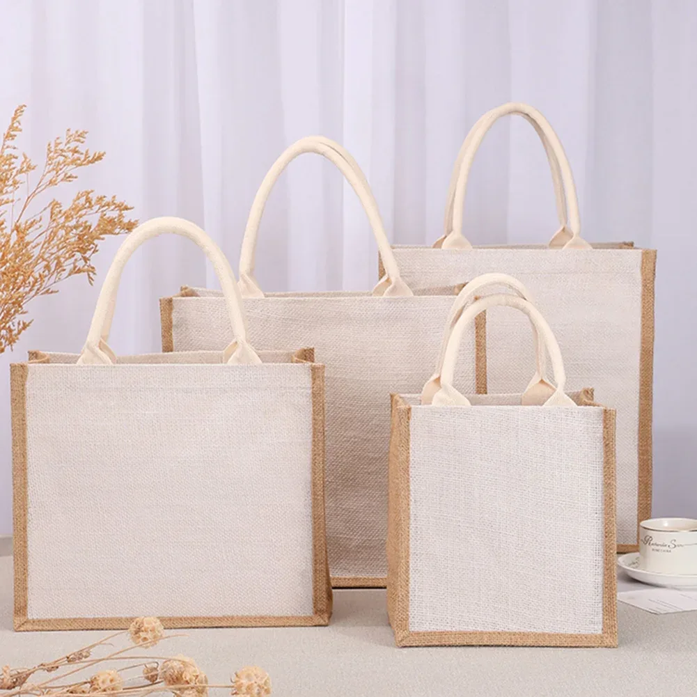 sac fourre-tout en toile de jute pour femme, sac à provisions réutilisable, sacs fourre-tout de grande capacité, sac à main à poignée supérieure, sac sous les bras, documents d'abonnés simples