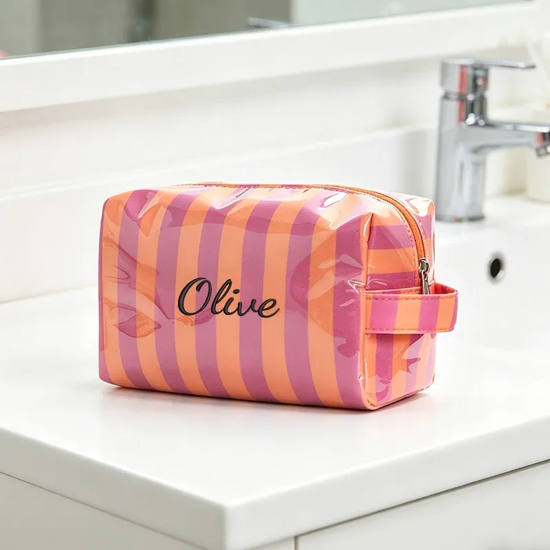 broderie personnalisée/style standard 2 options, sac à main rayé, trousse de maquillage, saison rentrée scolaire, cadeau!