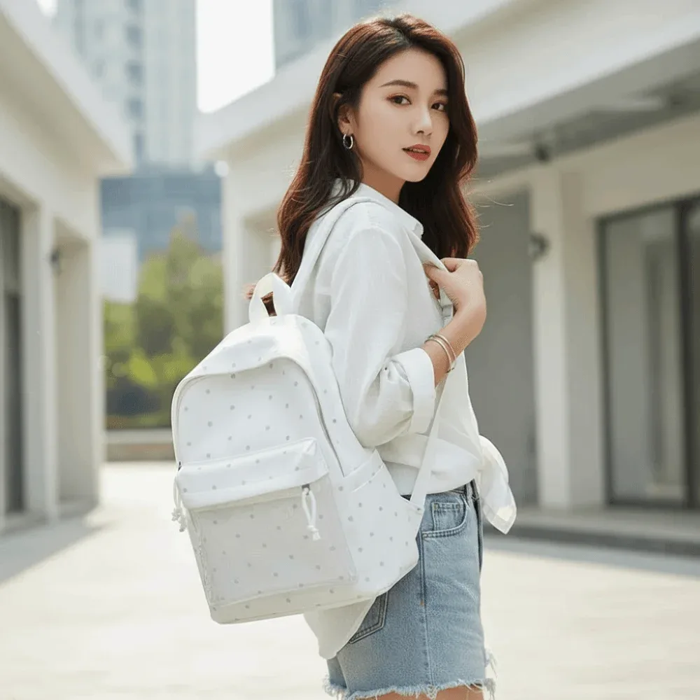 sac ita de style japonais avec fenêtre transparente, bretelles réglables, sac à dos transparent léger, grande capacité, sac à dos à pois.