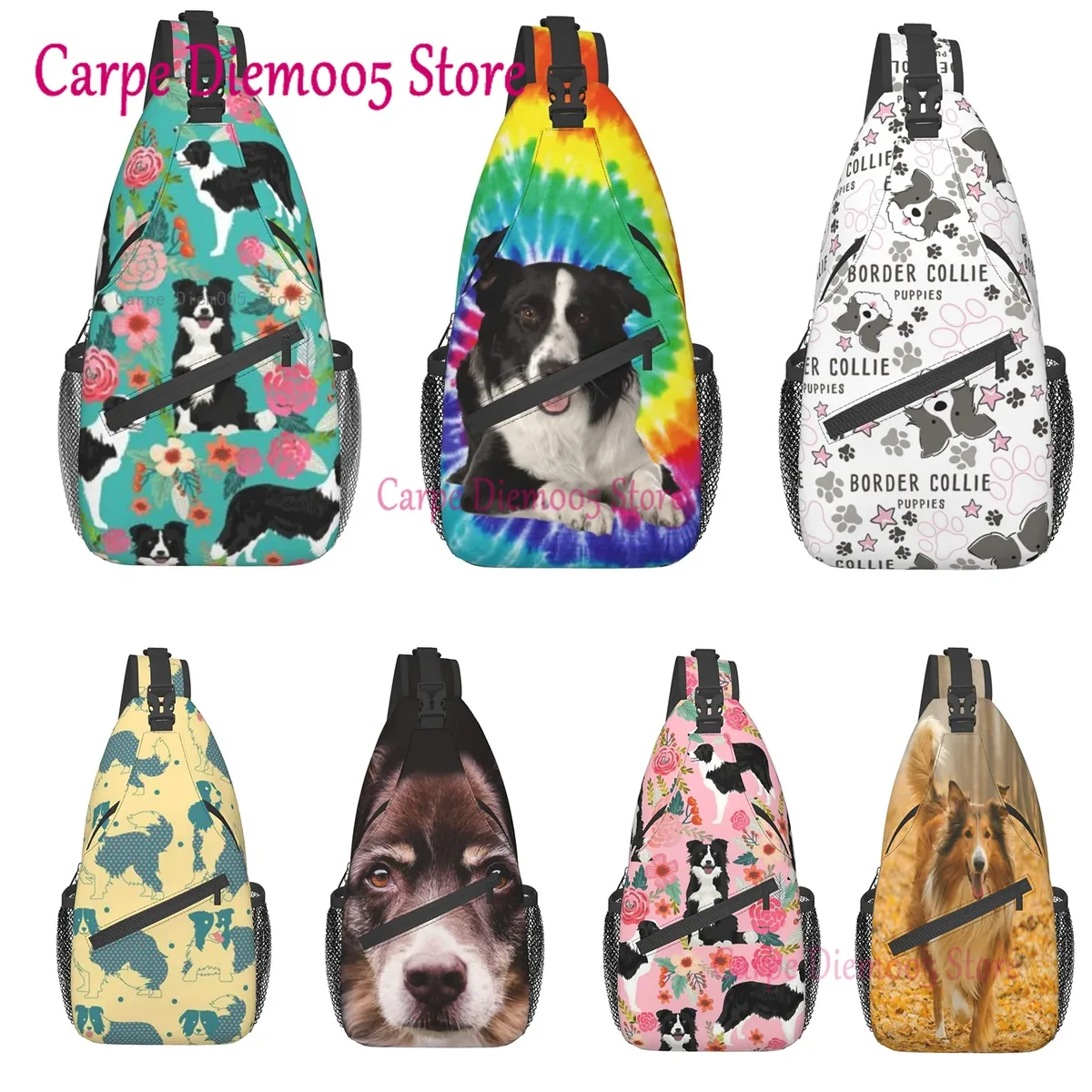 Sac Dos Polyester Motif Chien Floral Petit Format Bandoulière Poches Extérieures Voyage Jour Randonnée