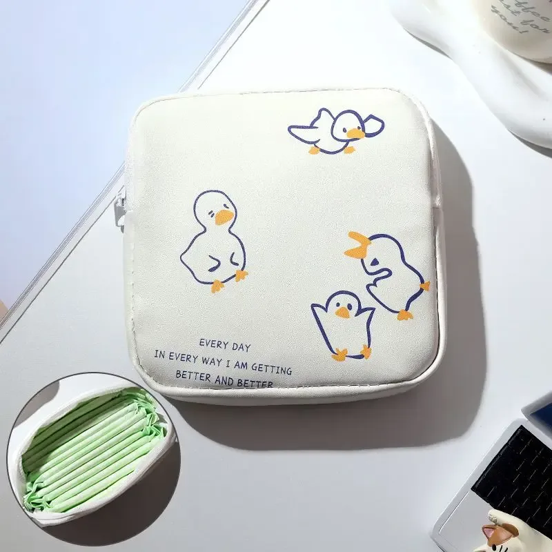 pochette de rangement pour serviettes hygiéniques, motif dessin animé mignon, mini organisateur portable à fermeture éclair pour femmes, pour serviettes, maquillage et petits objets.