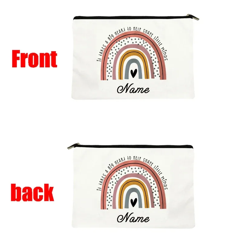 trousse de maquillage bohème arc-en-ciel personnalisée avec nom, trousse de toilette de voyage, cadeau d'anniversaire pour enseignant avec nom personnalisé
