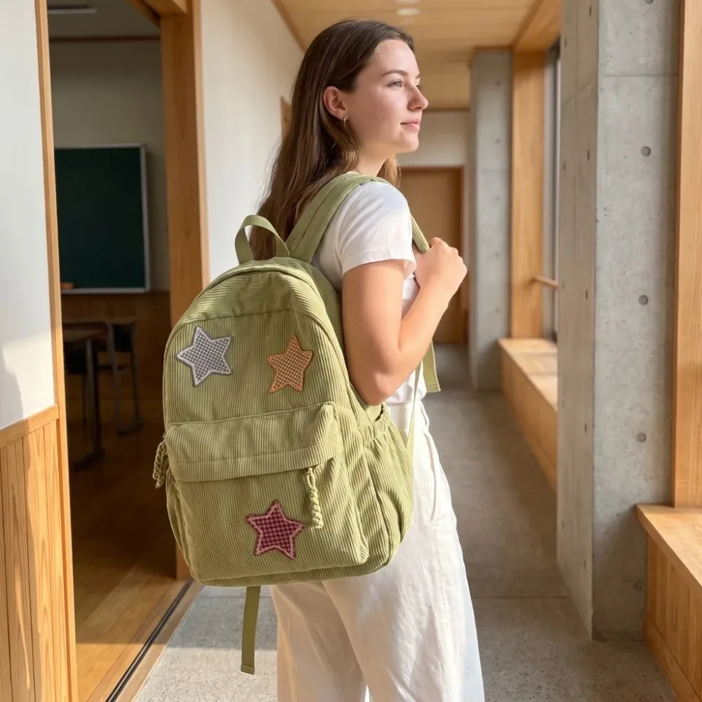 sac à dos en velours côtelé tendance, léger, grande capacité, sac à dos scolaire, tissu doux et coloré, sac de voyage scolaire