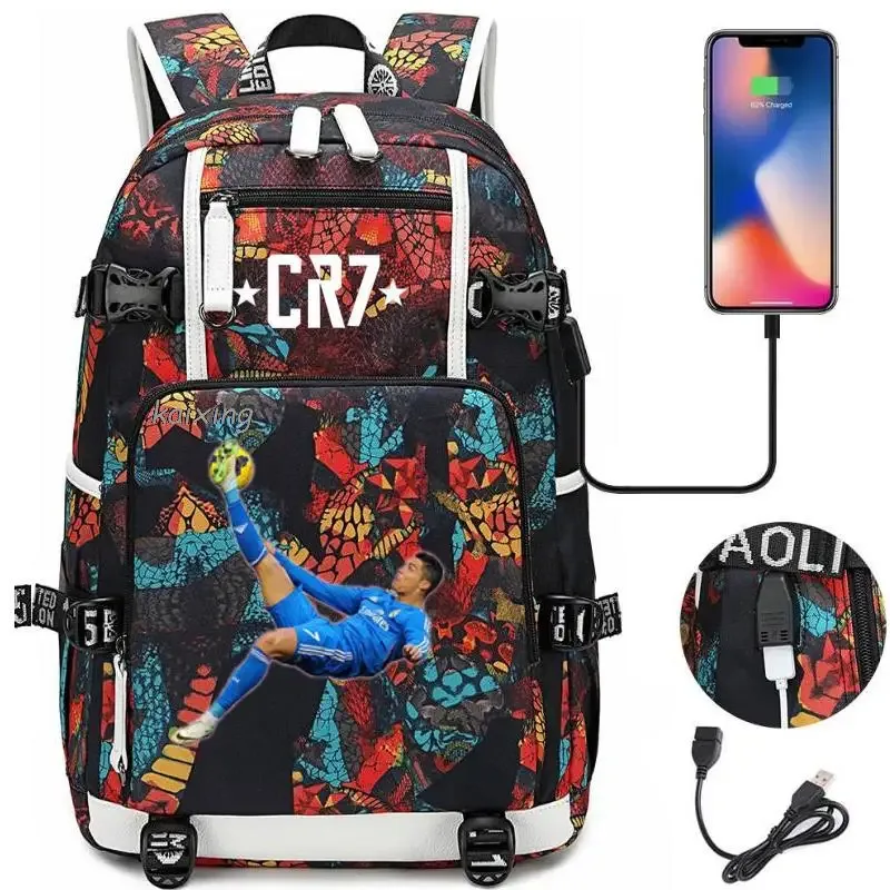 mode cr7 sac à dos usb charge sac d'école 15.6 pouces sac à dos pour ordinateur portable femme mâle livre sac sacs à dos étanche adolescents sac à dos
