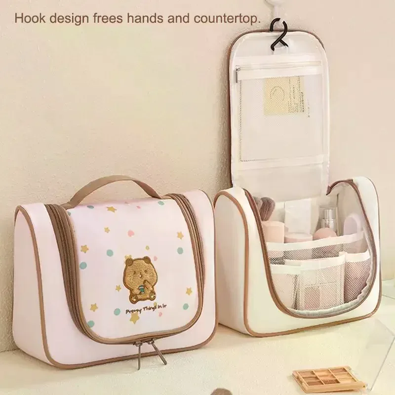 trousse de toilette brodé motif dessin animé avec crochet de suspension et compartiments séparés – idéale pour le quotidien et les voyages