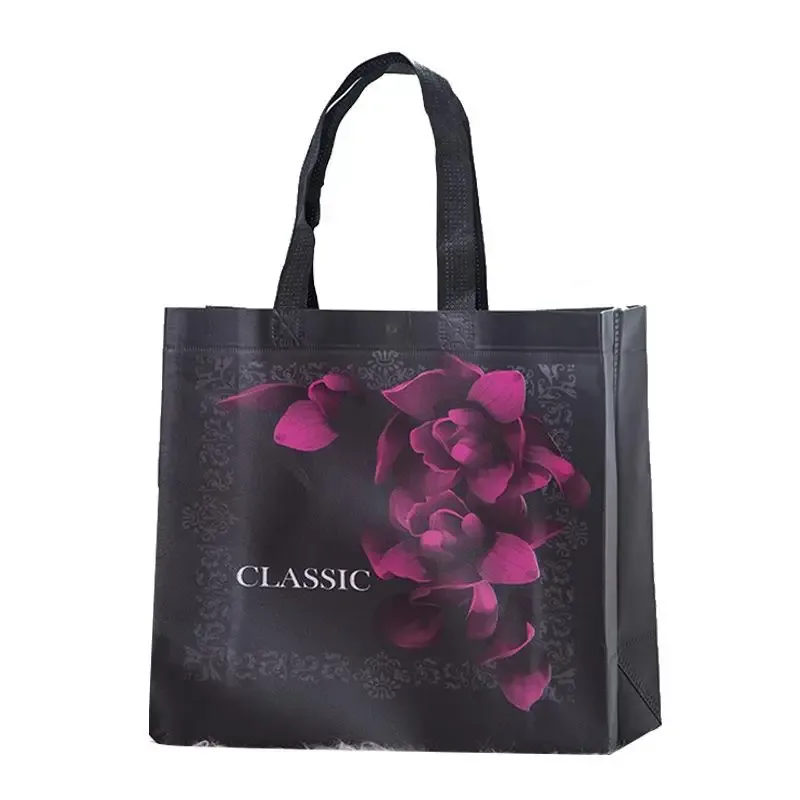 sac fourre-tout en toile non tissée pour femme, sacs à provisions pliables, sacs d'épicerie de voyage réutilisables, sac à soupe en poudre, imprimé fleuri