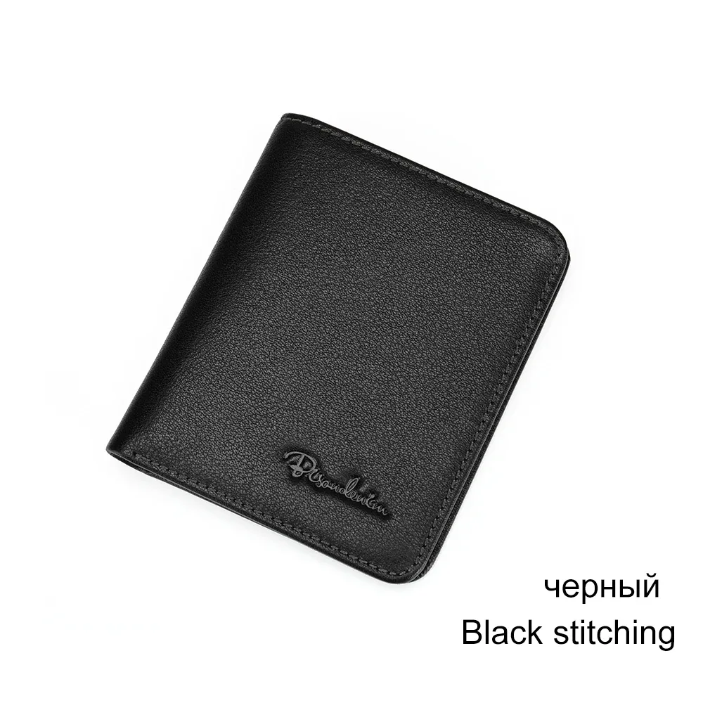 bison denim noir sac à main pour hommes en cuir véritable hommes portefeuilles mince mâle portefeuille porte-carte peau de vache doux mini sacs à main n4429