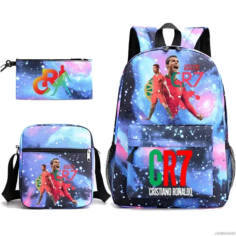 sac dos oxford université appliques cristiano ronaldo motifs galactiques ligne bleue pochette bandoulière noire vert rouge voyage étudiant