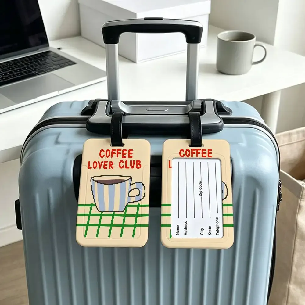 étiquette bagage plastique pvc beige vert rouge grains café tasses machine voyage ecole usage journalier