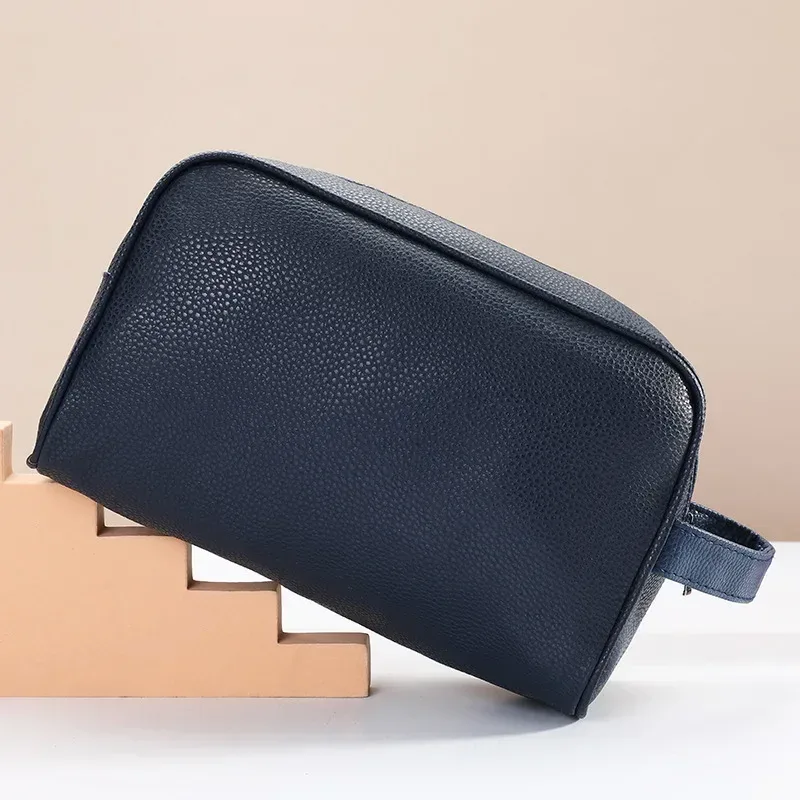 trousse de toilette homme en cuir pu avec fermeture éclair, sac de voyage cosmétique, organisateur de maquillage, pochette neceser