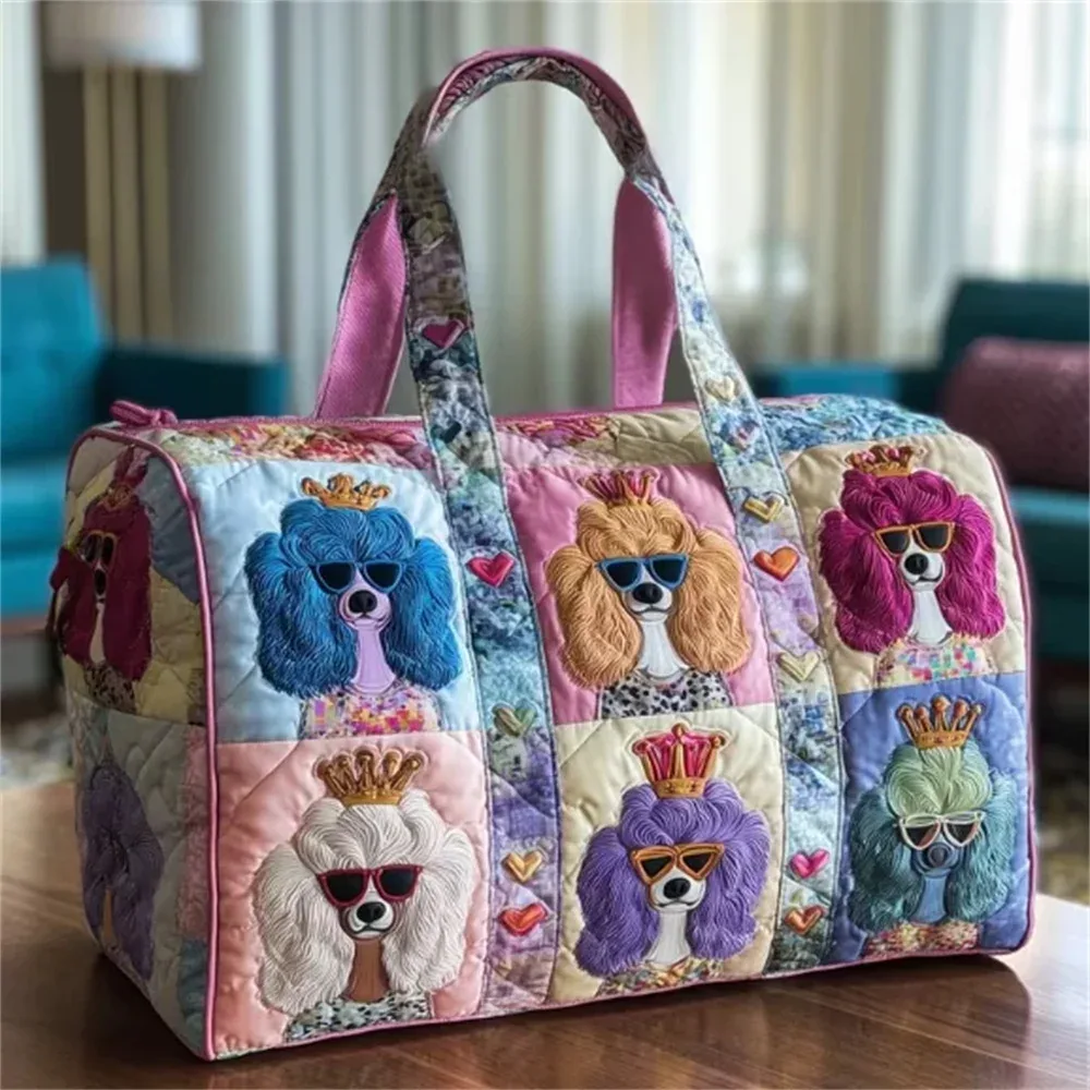 sac de voyage matelassé poodle dogs, sac fourre-tout de voyage rétro amusant pour hommes et femmes, sac de week-end pour l'extérieur