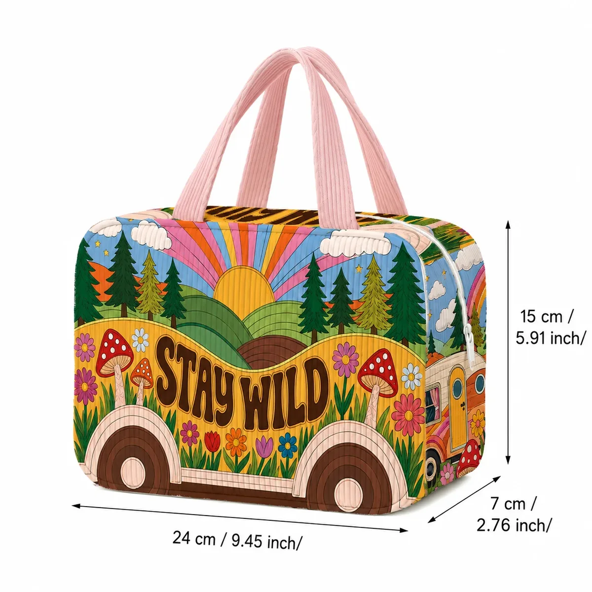 trousse de toilette de voyage rétro imprimée, organiseur de maquillage portable, étui de rangement pour produits de beauté, sac à main stay wild pour les vacances
