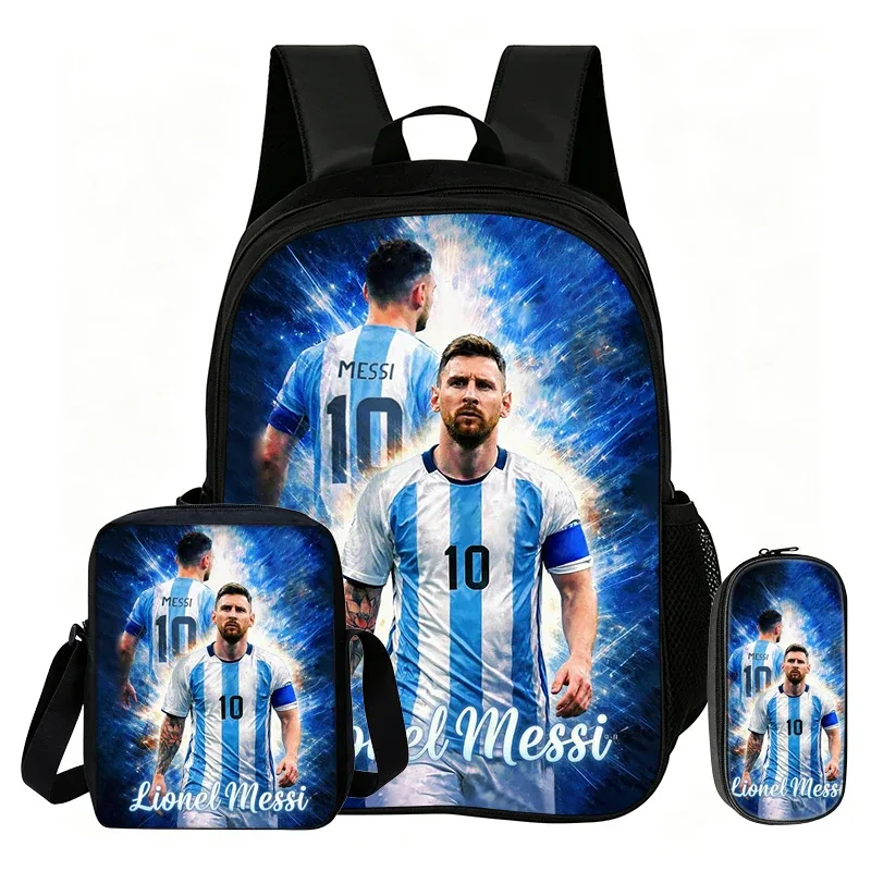 sac dos nylon motif messi noir bleu blanc format 20 35 litres bandoulière arquée fermeture éclair informatique unisexe usage voyage école sport