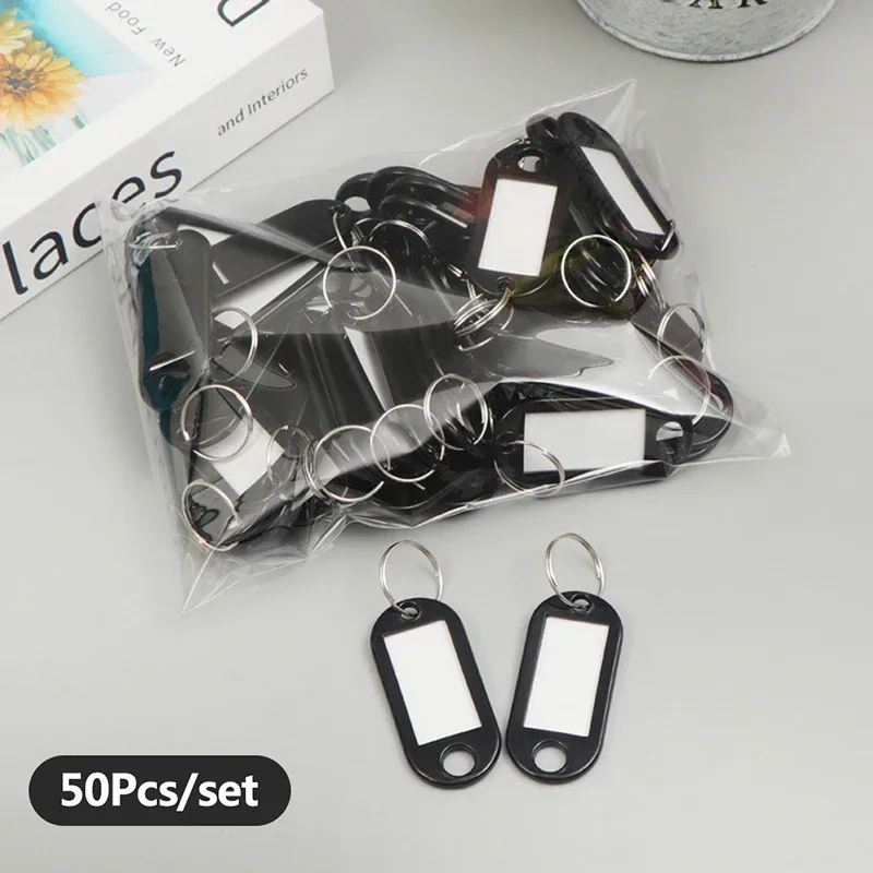 porte-clés coloré, étiquette de clé, identification, nom, adresse de salle, marqueur de numéro tel, étiquette de bagage avec anneau fendu, 50 pièces