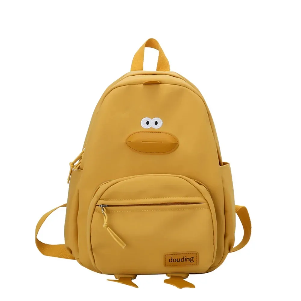 sac de voyage en nylon avec motif de canard de dessin animé, sac à dos à 3 couches avec poches zippées pour tout-petits, sac d'école de grande capacité pour étudiants et filles