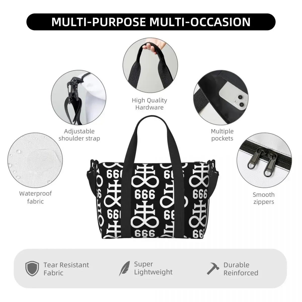 léviathan cross satan 666 baphomet symbols sataniques sac de voyage de plage sacs fourre-tout pour salle de sport sport femmes shopping sac à bandoulière