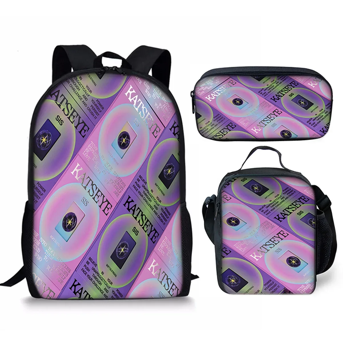 sac à dos d'école kpop katseye 3d imprimé, 3 pièces/ensemble, avec sac à déjeuner et trousse à crayons – nouveauté amusante et populaire de luxe