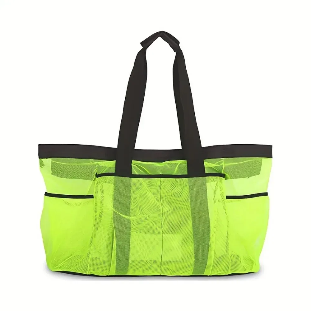 sac de plage en maille grande capacité avec cordon de serrage, paniers légers pour jouets de plage, sac de rangement portable multi-usages avec boutons-pression pour le bain