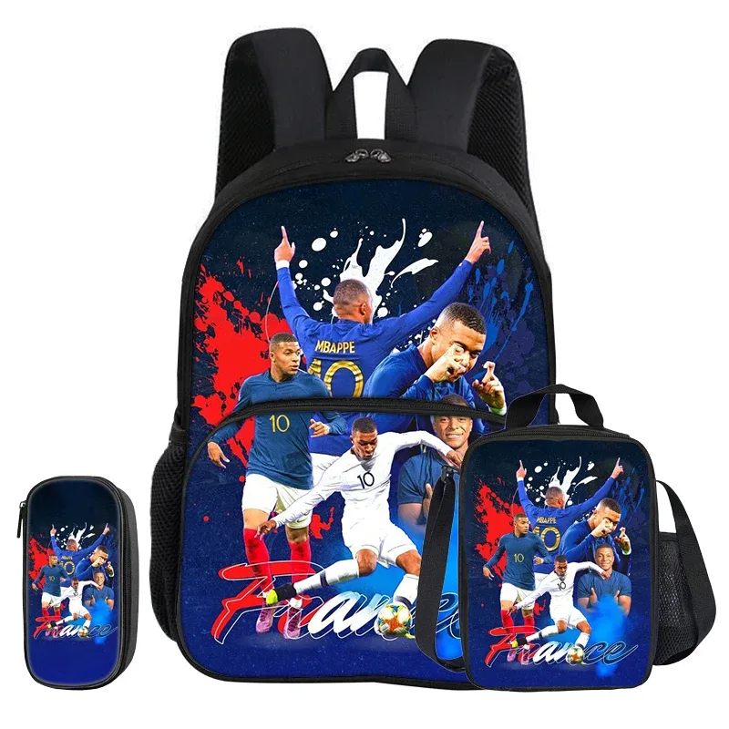 sac dos nylon noir motifs kylian mbappé dessins animés poche avant fermeture éclair bandoulière arquée capacité 20 35 litres petit sac assorti trousse crayons