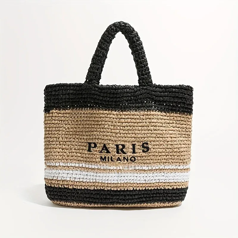 sac fourre-tout en paille de grande capacité pour femmes, fourre-tout décontracté avec lettres de styliste, sacs à main tissés à la main, sac de plage d'été, grand acheteur, 2024