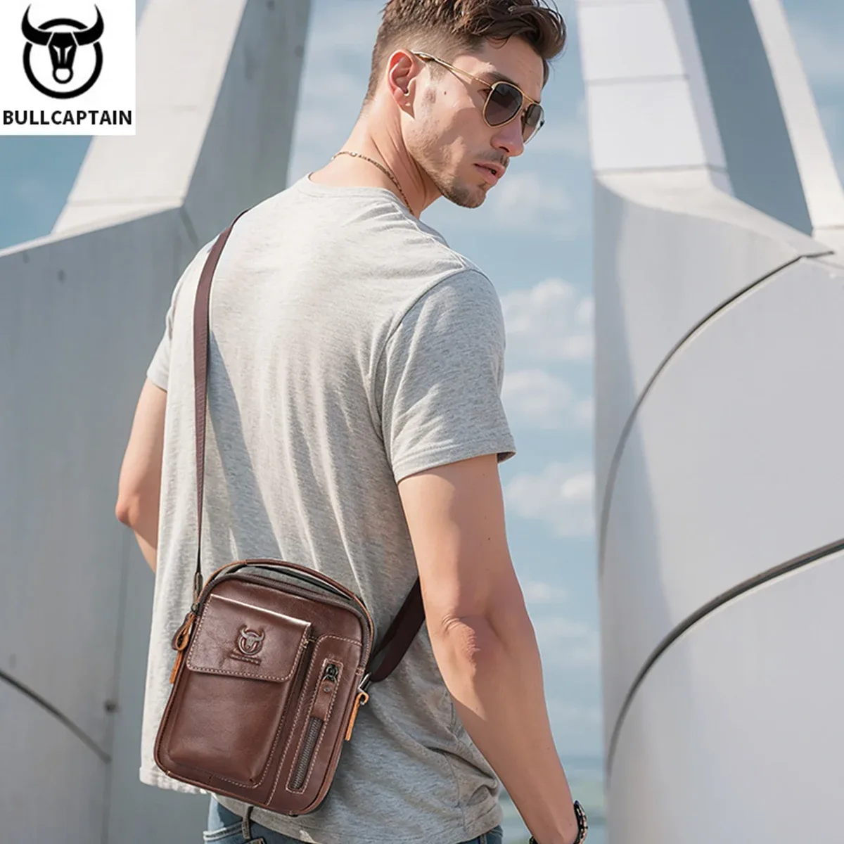 bullcaptain décontracté mode hommes sac de messager affaires portable sac à main homme en cuir sac à bandoulière mobile 6.5 ''sacs pour téléphone