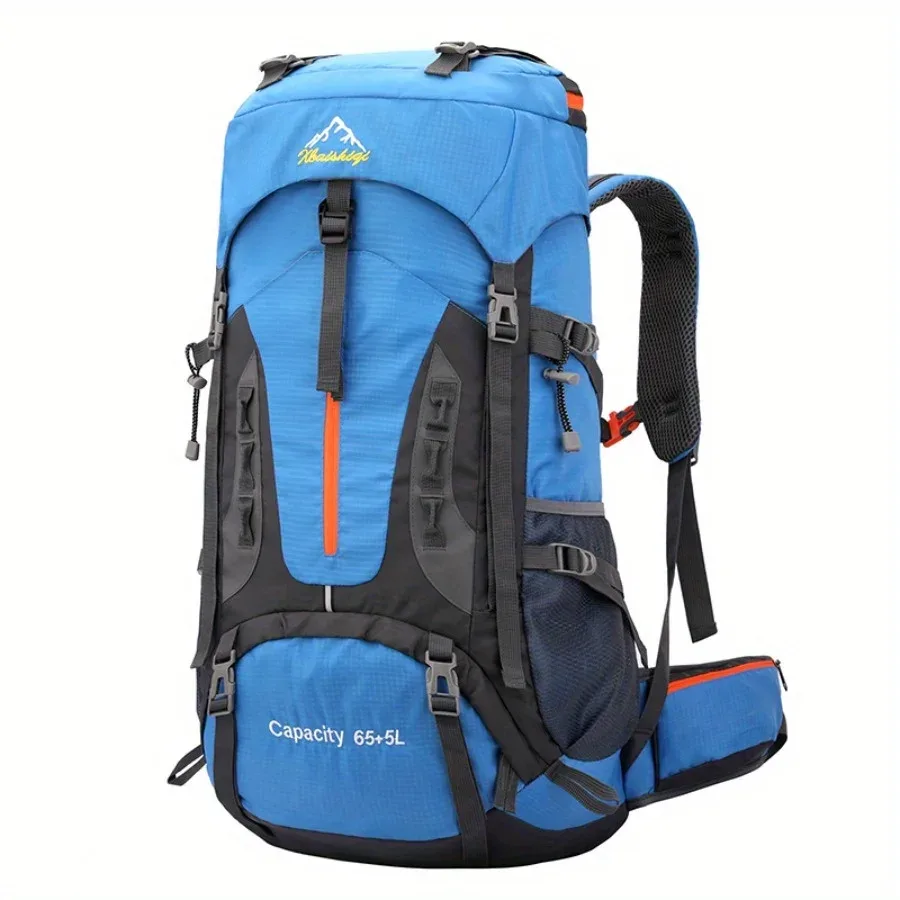 sac dos polyester bleu gris orange grande taille voyage randonnée plein air capacité 56 75 litres