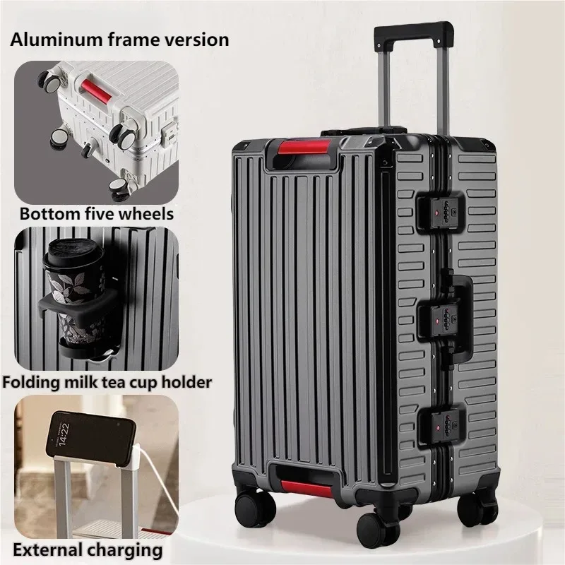 valise de voyage multifonctionnelle pour étudiants et professionnels, avec cadre en aluminium, serrure à combinaison, porte-gobelet et roues silencieuses multidirectionnelles