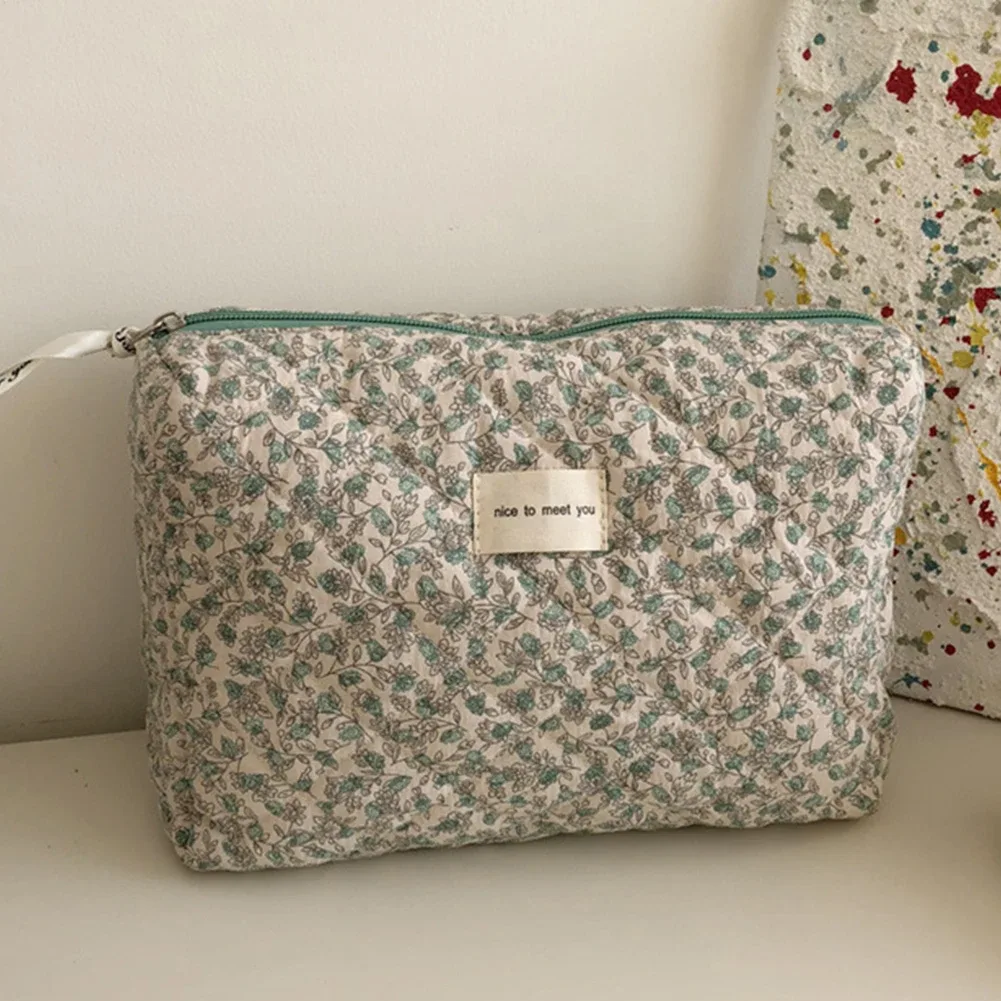 sac à cosmétiques esthétique pour femme, imprimé floral, rangement français, coton doux, trousse de toilette voyage femme, poudres de maquillage, grande capacité