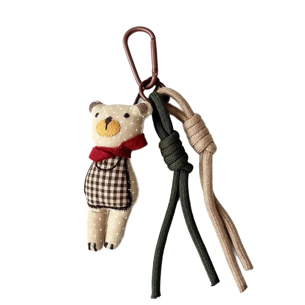 breloque de sac ourson en tissu mignon avec écharpe et clip en corde tressée pour sac à main, sac à dos, sac fourre-tout, décoration et cadeau