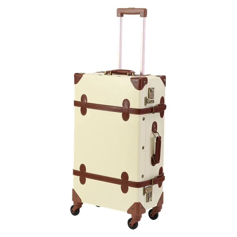 valise en cuir britannique vintage, bagage à roulettes rétro avec matériel en laiton antique et roues silencieuses, sac à main approuvé par cabine