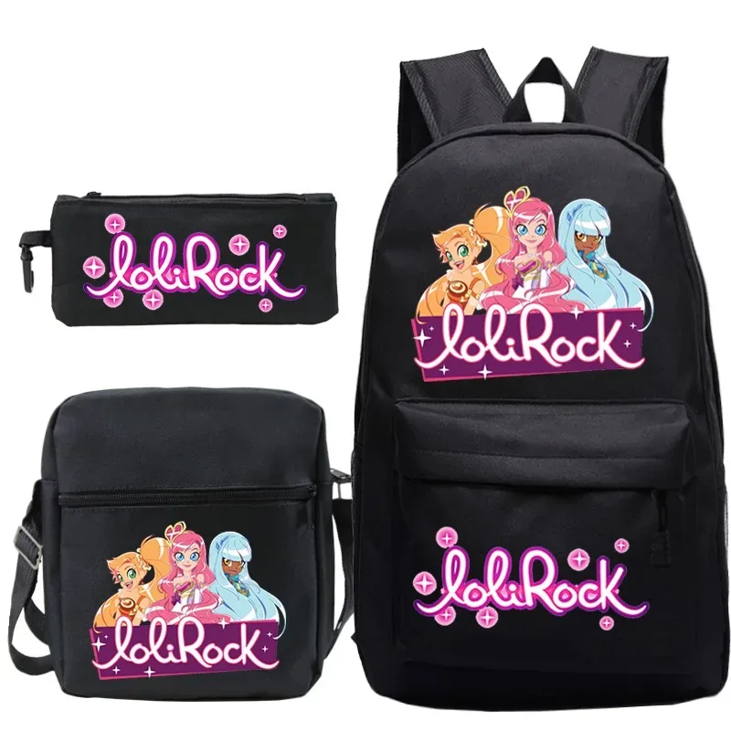 ensemble de sac à dos lolirock mignon pour garçons et filles, sacs d'école animés, sac à dos de voyage pour hommes et femmes, cadeau pour adolescents, 3 pièces
