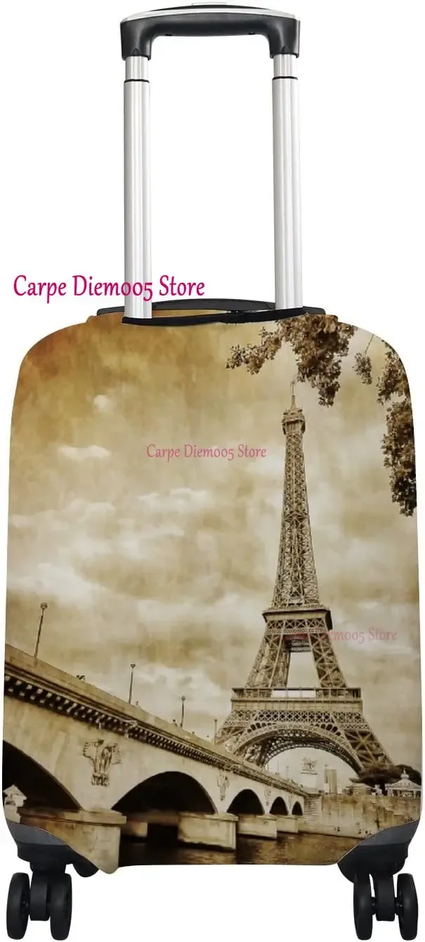 juste de valise de voyage tour eiffel paris avec fleurs roses, housse de protection des bagages, convient aux valises de 18 à 32 pouces