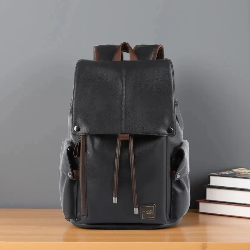 moyyi grand sac à dos de voyage en cuir étanche à rabat hommes femmes adolescents collège étudiant sac d'école décontracté sacs à dos pour ordinateur portable