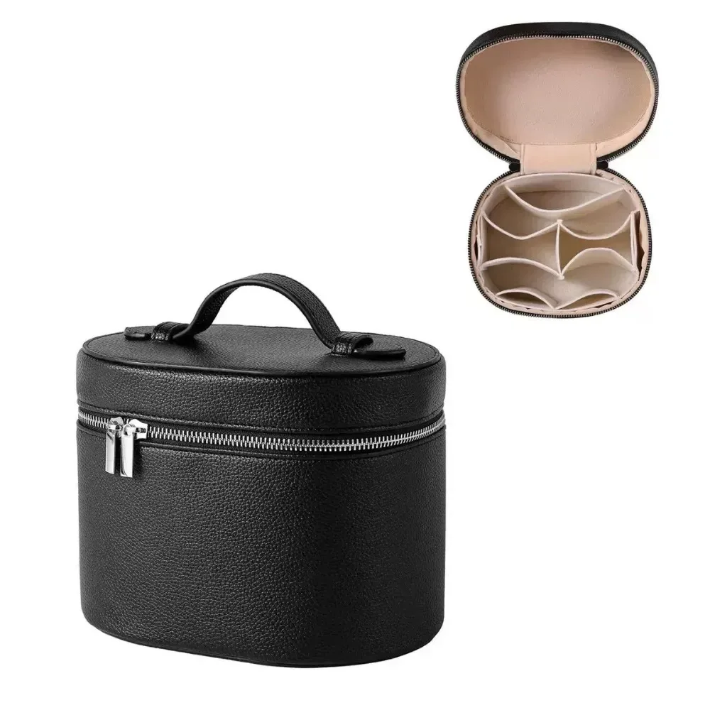 organisateur voyage polyester gris doré marron bleu noir beige compartiments maquillage format rectangulaire poignée supérieure fermeture éclair