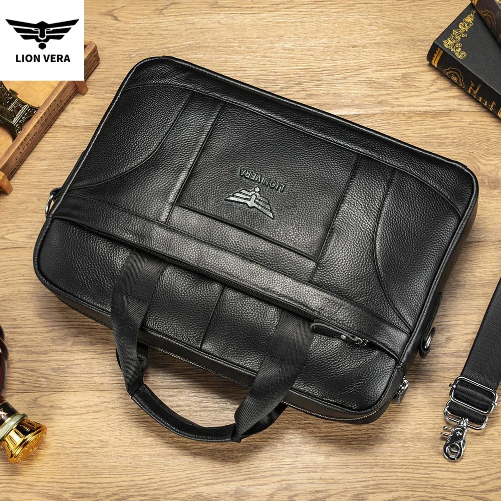 lion vera – porte-documents d'affaires en cuir véritable, noir, 15.6 pouces, sac d'ordinateur de bureau pour hommes, sacs à main de luxe, porte-documents pour ordinateur portable