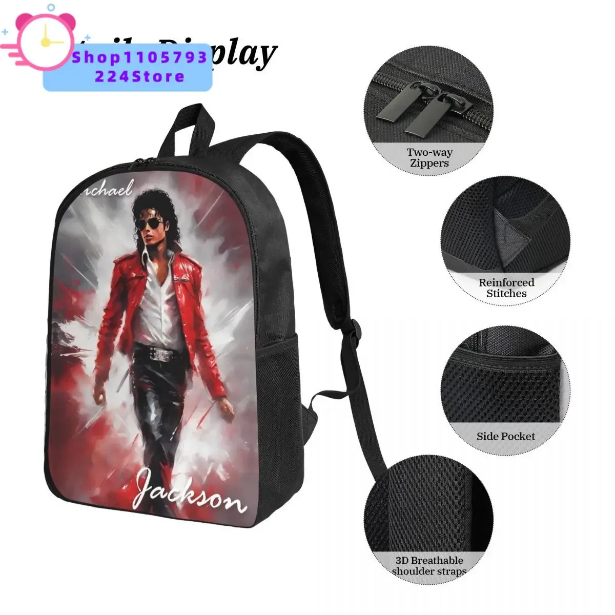 sac à dos michael jackson 3 pièces/ensemble pour étudiant, sac à dos de lycée, sac à lunch, trousse à crayons, ensemble de trois pièces imprimées.