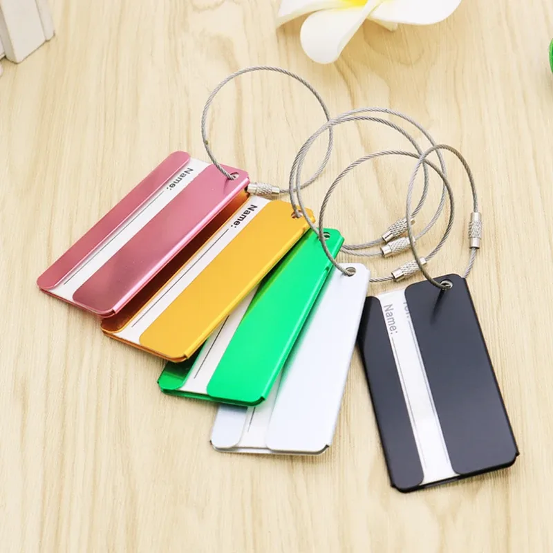 étiquettes de bagage de voyage en métal réutilisables étiquettes de valise en aluminium avec cordes étiquette de sac boucle en acier inoxydable nom carte d'identité pour valise