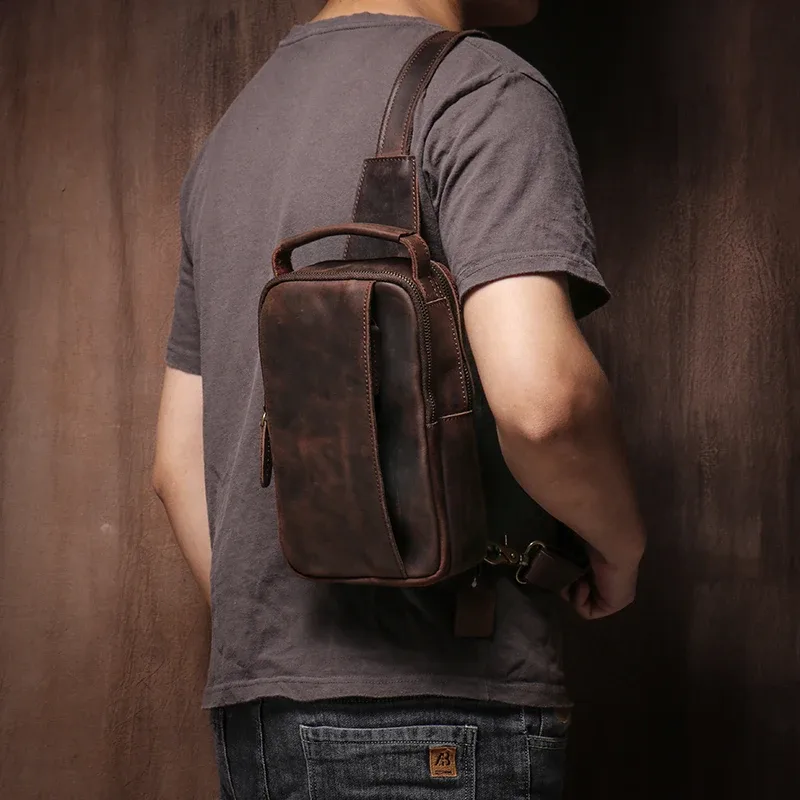luokir-sac de poitrine en cuir véritable pour homme, sac à bandoulière messenger initié vintage, sac à main en cuir de vachette de cheval elin, sac à main de créateur de luxe, décontracté